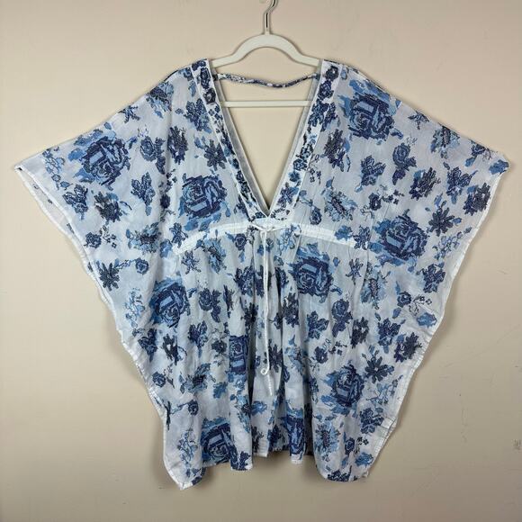 Maeve by Anthropologie Other - Maeve Anthropologie Blue Floral Kaftan Top One Size Boho Beach Cover Up Resort